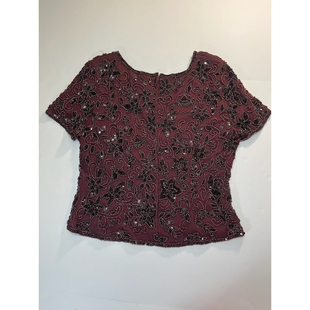Adrianna Papell Evening Silk Beaded Sequin Floral Top P12 Vintage Mob Wife Gala - Picture 2 of 8